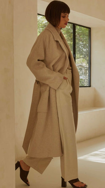 Monte Wrap Wool Coat- Oatmeal