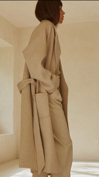 Monte Wrap Wool Coat- Oatmeal