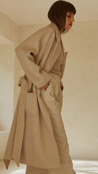 Monte Wrap Wool Coat- Oatmeal