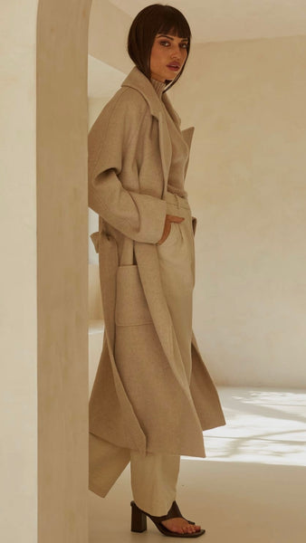 Monte Wrap Wool Coat- Oatmeal