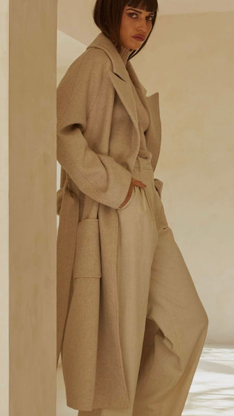 Monte Wrap Wool Coat- Oatmeal