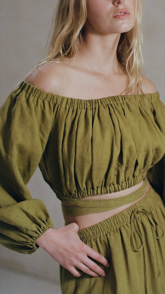 Bella Puff Sleeves Top- Fern