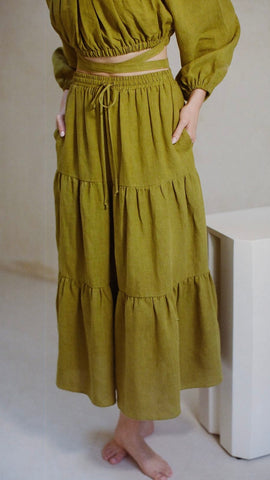 Bella Woven Linen Skirt- Fern