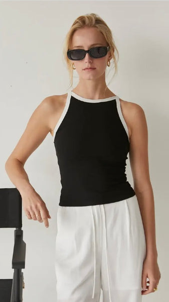 Asha Contrast Knit Top- Black | White