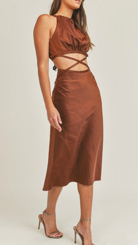 Giuliana Cutout Midi Dress- Cognac