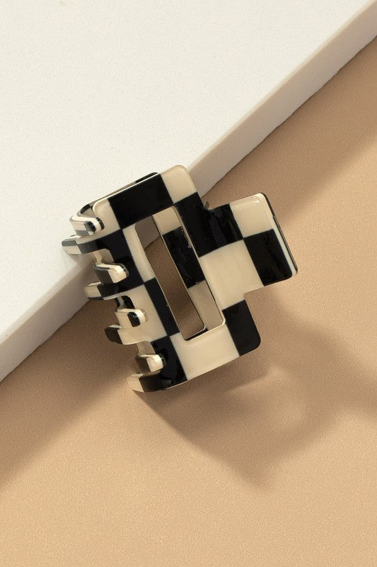 Mini Rectangle Claw Clip- Checker