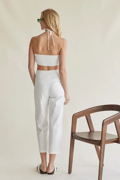 Isabella Linen Two Piece Halter Set- White