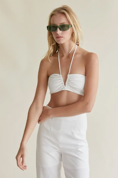 Isabella Linen Two Piece Halter Set- White