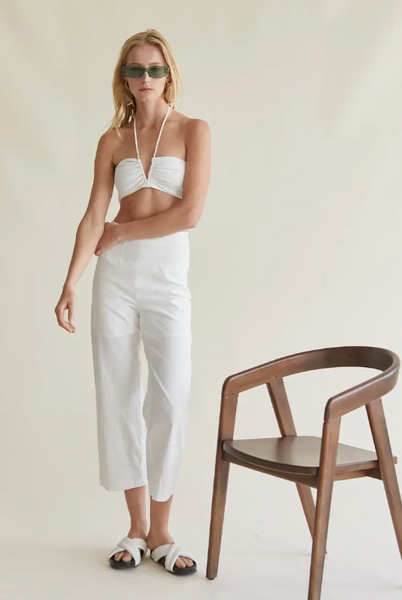 Isabella Linen Two Piece Halter Set- White