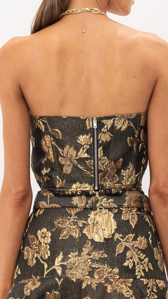 Floral Printed Jacquard Corset Top