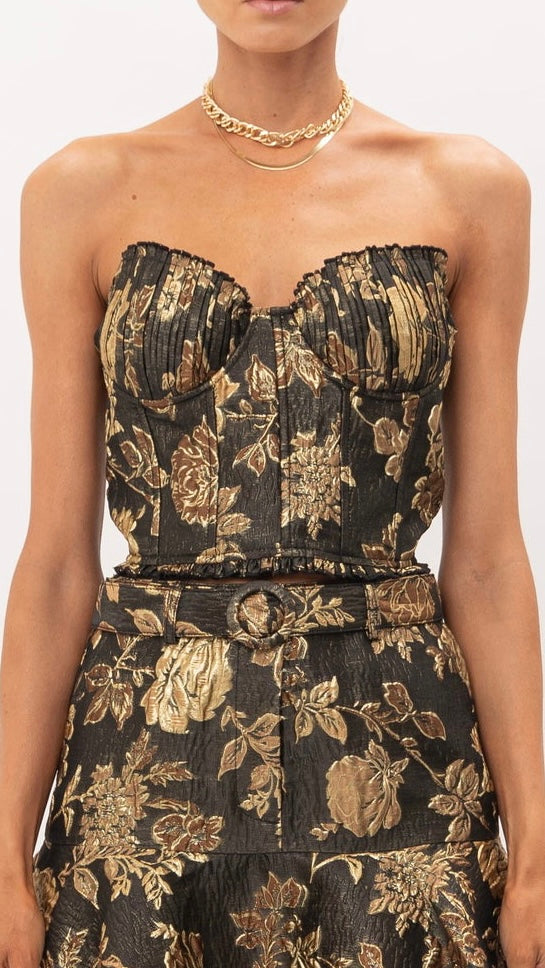 Floral Printed Jacquard Corset Top