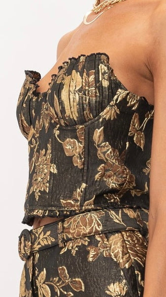 Floral Printed Jacquard Corset Top