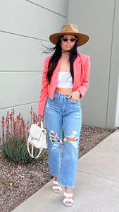 Incentives Boxy Cropped Blazer- Coral