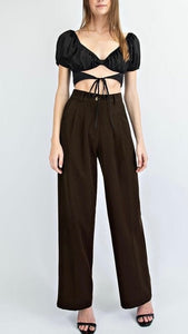 Camille Cotton Twill Trousers- Brown