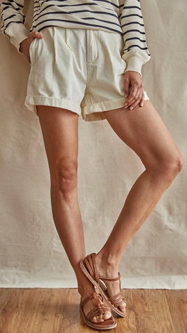 First Light Pleated Shorts- Cream