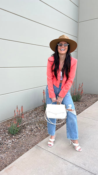 Incentives Boxy Cropped Blazer- Coral