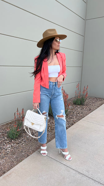 Incentives Boxy Cropped Blazer- Coral