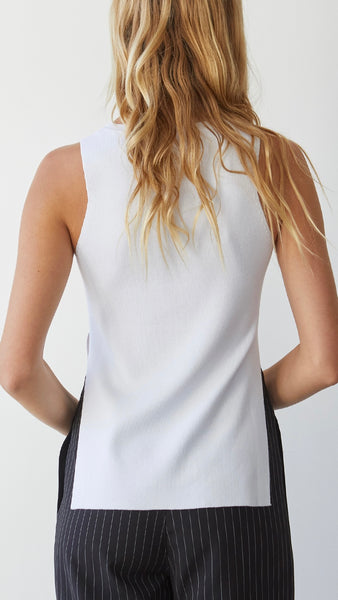 Gianna Side Slit Sleeveless Knit Top- Ivory